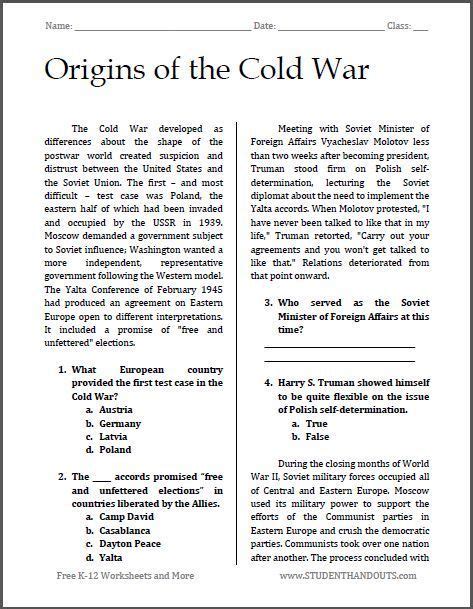 Download Study Guide Worksheet The Orgins Of Cold War 