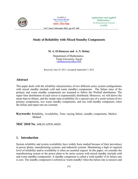 Read Online Study Of Reliability With Mixed Standby Components 