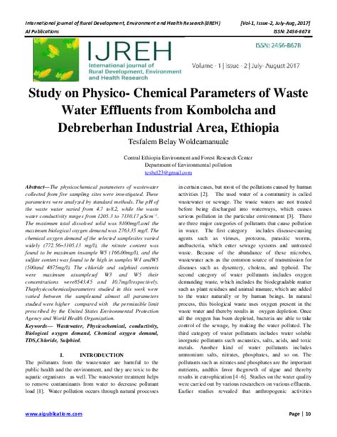 Read Online Study On Physico Chemical Parameters Of Waste Water 