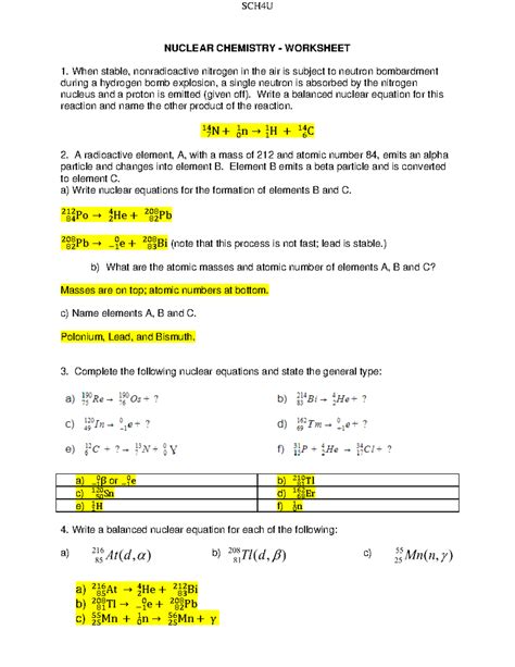 Studynuclear Chemistry Answer Key