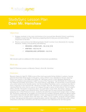 Download Studysync Lesson Plan Dear Mr Henshaw 