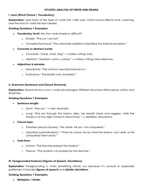 Stylistic Analysis Guide Part 1 Steve Campsall