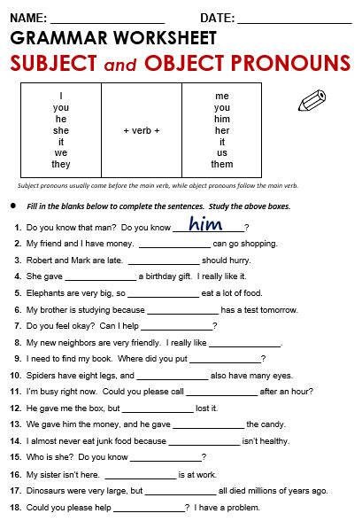 Subject And Object Pronouns All Things Grammar Subject Pronouns Worksheet 1 Answers - Subject Pronouns Worksheet 1 Answers