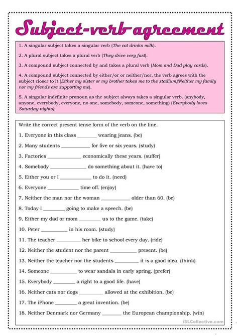 Subject And Verb Agreement Worksheets 6th Grade 8211 Subject And Verb Agreement Worksheet - Subject And Verb Agreement Worksheet