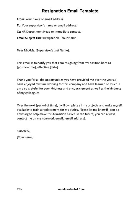 Subject Email For Resignation