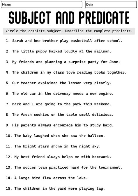 Subject Predicate Exercise
