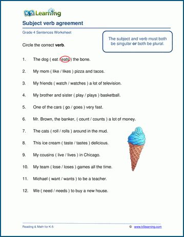Subject Verb Agreement Worksheets K5 Learning Noun Verb Agreement Worksheet - Noun Verb Agreement Worksheet