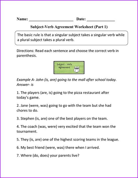 Subject Verb Agreement Worksheets With Answers Grade 5 Grammar Subject Verb Agreement Worksheet - Grammar Subject Verb Agreement Worksheet