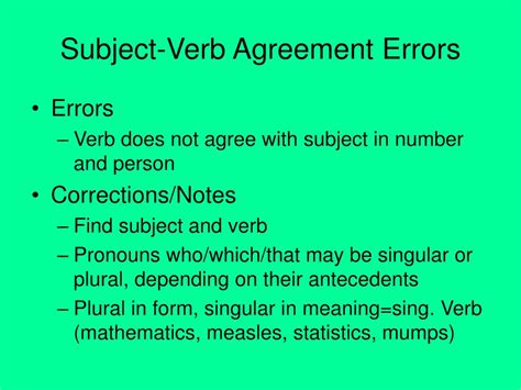 Subject Verb Errors