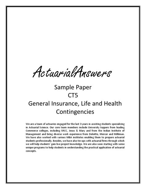 Read Subject Ct5 General Insurance Life And Health Contingencies 