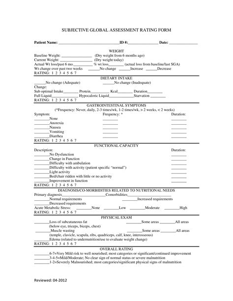 Read Online Subjective Global Assessment Form Pdf 