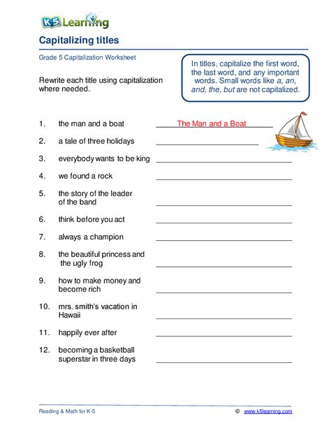 Subjects Titles Amp Brands Capitalization K5 Learning Capitalization Worksheet Grade 4 - Capitalization Worksheet Grade 4