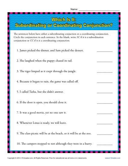 Subordinating And Coordinating Conjunctions Worksheet   Subordinating Or Coordinating Conjunctions 5th Grade - Subordinating And Coordinating Conjunctions Worksheet
