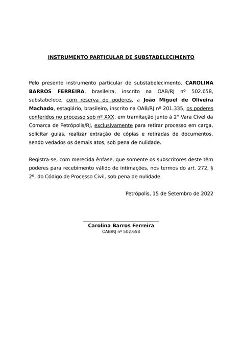 Substabelecimento Sem Reservas