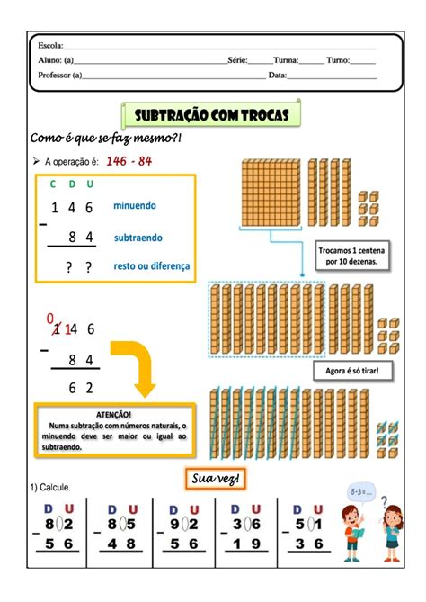 subtração com reagrupamento