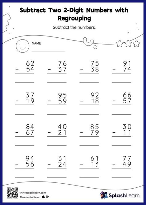 Subtract 2 Digit Numbers With Regrouping K5 Learning Double Digit Subtraction With Borrowing - Double Digit Subtraction With Borrowing