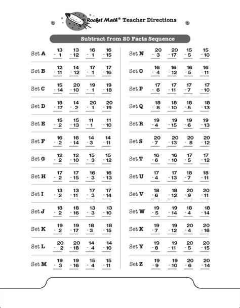 Subtract From 20 E G 18 15 15 Rocket Math Worksheets Subtraction - Rocket Math Worksheets Subtraction