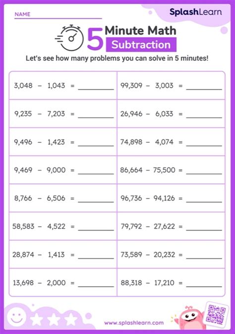 Subtract Large Numbers Horizontal Timed Practice Worksheet Splashlearn Subtracting Large Numbers Worksheet - Subtracting Large Numbers Worksheet