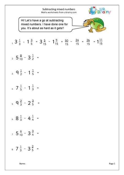 Subtract Mixed Number Worksheet Subtraction Of Mixed Numbers - Subtraction Of Mixed Numbers
