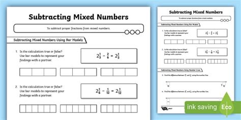 Subtract Mixed Numbers Differentiated Maths Activity Sheet Twinkl Subtract Mixed Numbers Worksheet - Subtract Mixed Numbers Worksheet