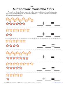 Subtract The Stars Kindergarten 1st Grade Math Worksheets Star Math Worksheets - Star Math Worksheets