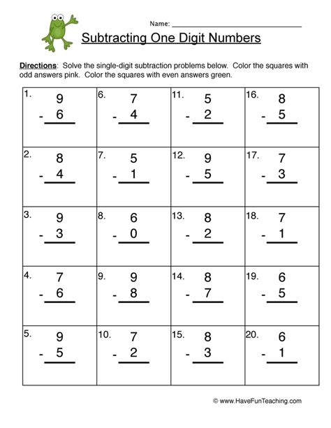 Subtracting 1 Digit Number Subtract Or Minus Two Subtracting One Digit Numbers - Subtracting One Digit Numbers