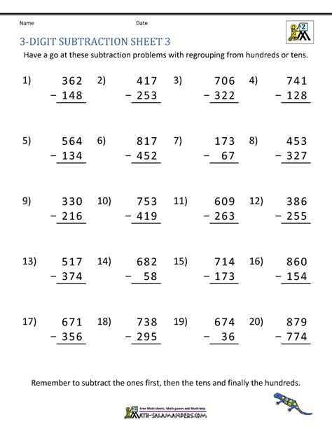 Subtracting 3 Digit From 3 Digit Numbers With Subtraction With 3 Digit Numbers - Subtraction With 3 Digit Numbers