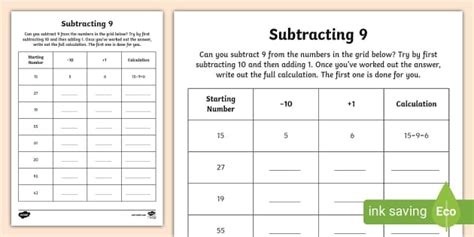 Subtracting 9 Activity Sheet Teacher Made Twinkl Subtracting 9 Worksheet - Subtracting 9 Worksheet