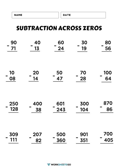 Subtracting Across Zeros Worksheets Worksheetsgo Subtracting Across Zeros Worksheet 4th Grade - Subtracting Across Zeros Worksheet 4th Grade