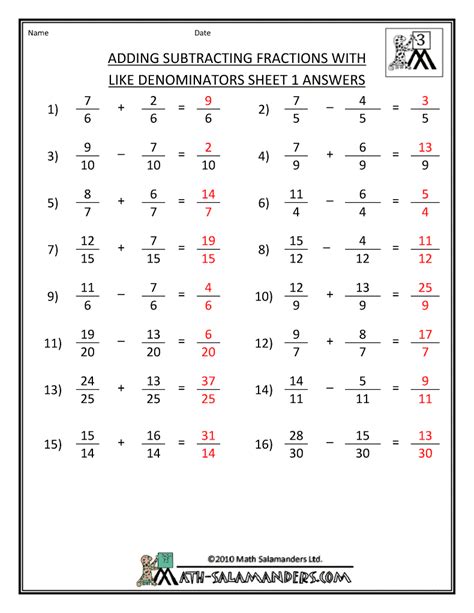 Subtracting Fractions Answers   Adding And Subtracting Fractions Video Practice Worksheets - Subtracting Fractions Answers