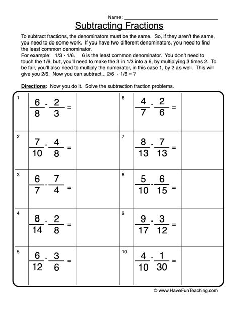Subtracting Fractions With Different Denominators Worksheet Pdf Fractions With Different Denominators Worksheets - Fractions With Different Denominators Worksheets
