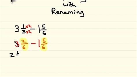 Subtracting Fractions With Renaming Youtube Renaming Mixed Fractions - Renaming Mixed Fractions