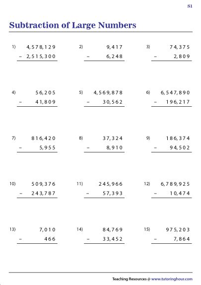 Subtracting From Large Numbers Subtraction In Columns Worksheets Subtracting Large Numbers Worksheet - Subtracting Large Numbers Worksheet