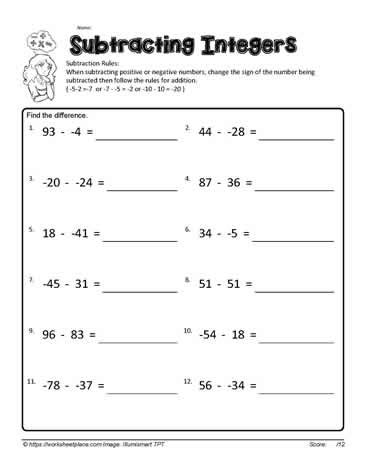 Subtracting Integers Worksheet With Answers Free Pdf Dewwool Integer Subtraction - Integer Subtraction