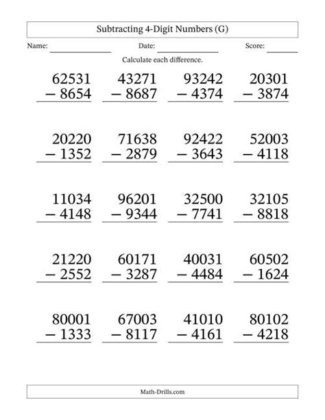 Subtracting Large Numbers Worksheet   Subtracting Large Numbers Multi Digit Subtraction Worksheets - Subtracting Large Numbers Worksheet