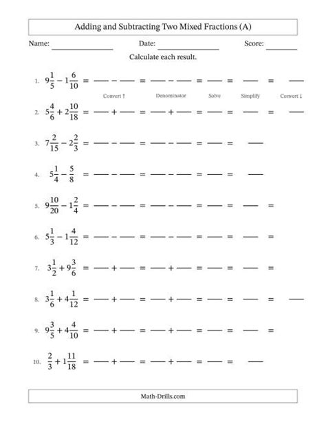 Subtracting Mixed Fractions Worksheet   Adding And Subtracting Two Mixed Fractions With Similar - Subtracting Mixed Fractions Worksheet
