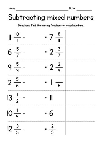 Subtracting Mixed Numbers With Missing Subtrahend Worksheet Subtraction With Mixed Numbers - Subtraction With Mixed Numbers