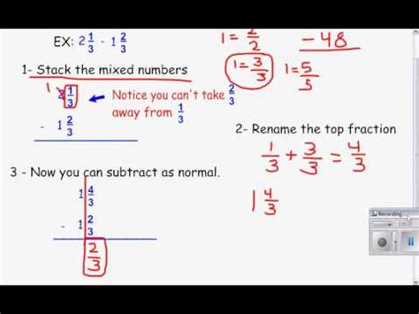 Subtracting Mixed Numbers With Renaming Subtracting Mixed Fractions With Borrowing - Subtracting Mixed Fractions With Borrowing