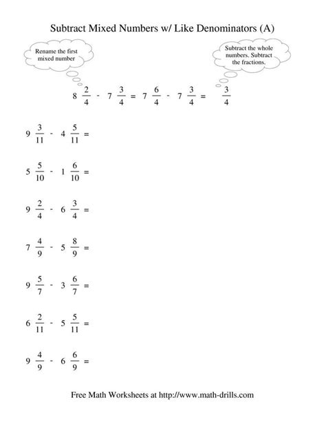 Subtracting Mixed Numbers With Renaming Subtraction And Renaming Fractions - Subtraction And Renaming Fractions