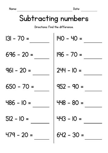 Subtracting Whole Tens From 3 Digit Numbers K5 Subtracting Tens Worksheet - Subtracting Tens Worksheet