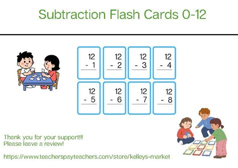 Subtraction 0 12 Flash Cards