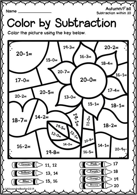 Subtraction Color By Number Worksheet