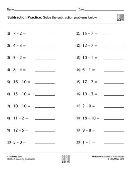 Subtraction Facts Practice Worksheet Set 3 Homeschool Subtraction Fact Practice - Subtraction Fact Practice