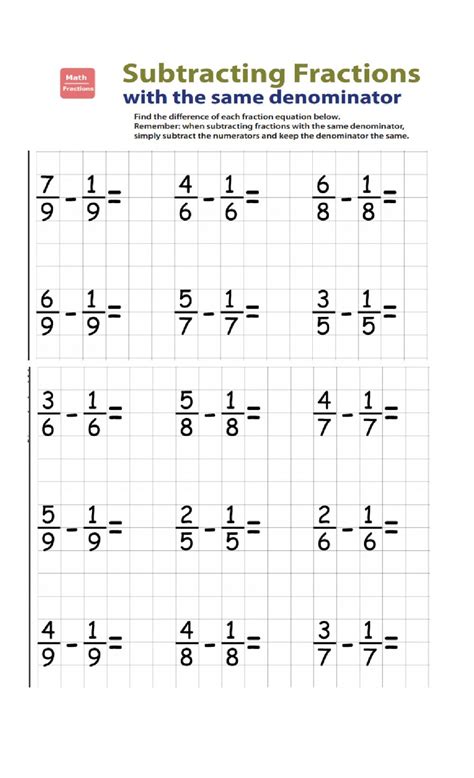 Subtraction Fraction With Renaming Worksheets Learny Kids Subtracting With Renaming Fractions - Subtracting With Renaming Fractions