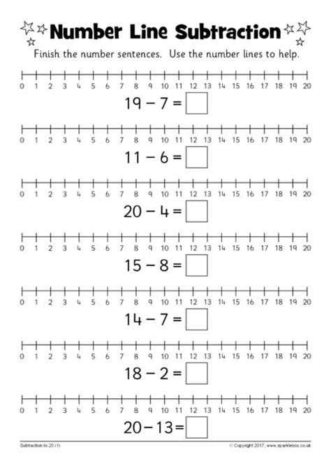 Subtraction From 20 Number Line Activity Sheet Twinkl Subtracting With A Number Line - Subtracting With A Number Line