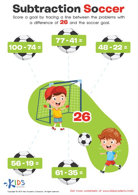 Subtraction Soccer Worksheet For Kids Kids Academy Soccer Subtraction - Soccer Subtraction
