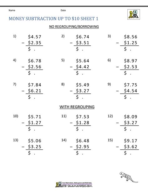 Subtraction With Money   Subtraction Worksheets Subtracting Money Worksheets Math Aids Com - Subtraction With Money