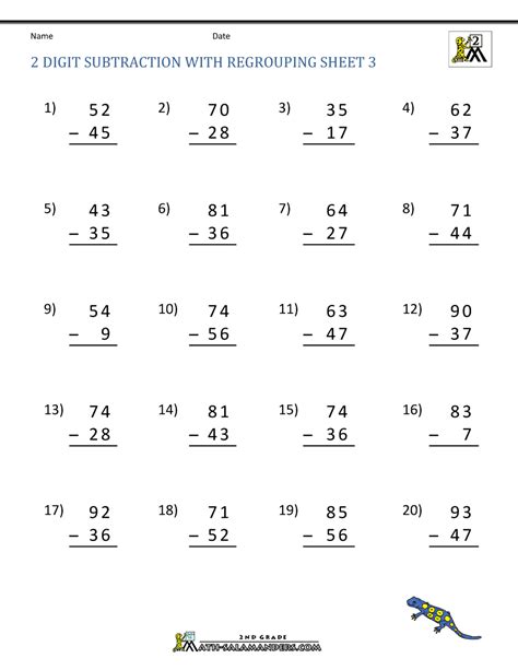 Subtraction With Regrouping Worksheet Math Salamanders Subtraction With Renaming Worksheet - Subtraction With Renaming Worksheet