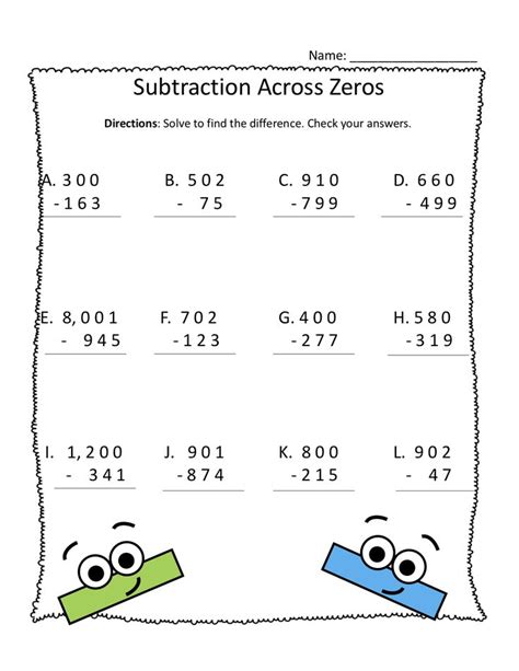 Subtraction With Zeros   Subtracting Across Zeros Smathsmarts - Subtraction With Zeros