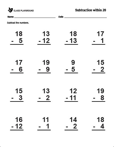 Subtraction Within 20 Worksheets Math Worksheets 4 Kids Kindergarten 0 20 Worksheet - Kindergarten 0-20 Worksheet